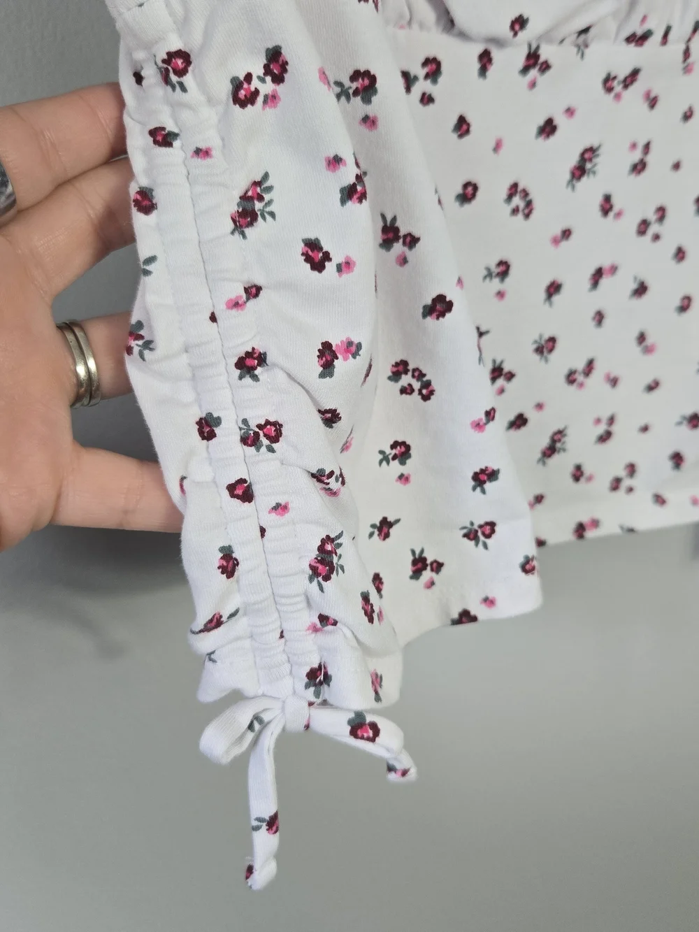 Justice Girls Large 12/14 White Ditsy Floral Square Neck Ruched Side Top Shirt